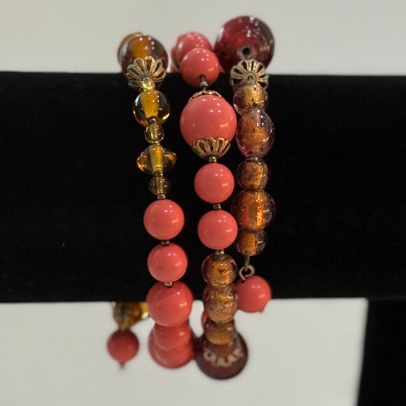 Retro Vintage Memory Wire Bead Bracelet - Picture 1 of 5